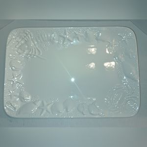 Century JAPAN made White SEASHORE Platter Embossed Lobster Crabs & Seashells